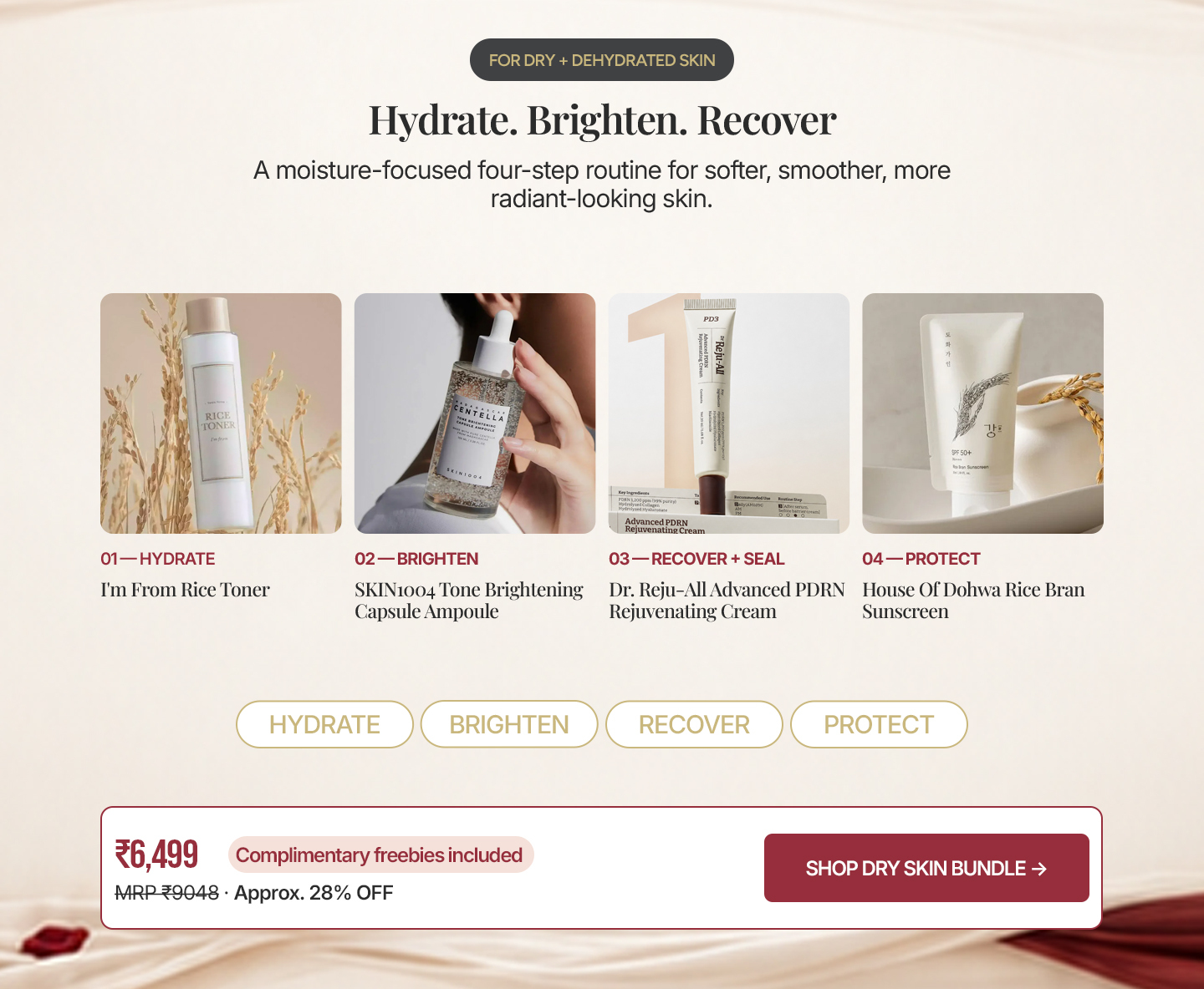 Beauty Barn bridal glow skincare routine for dry and dehydrated skin